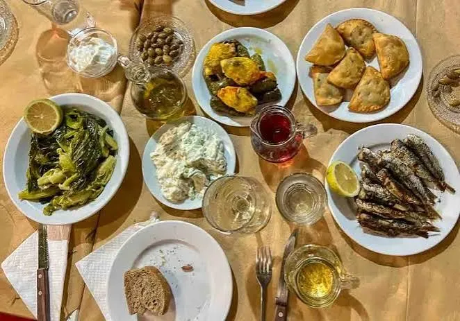 A selection of traditional Cretan food