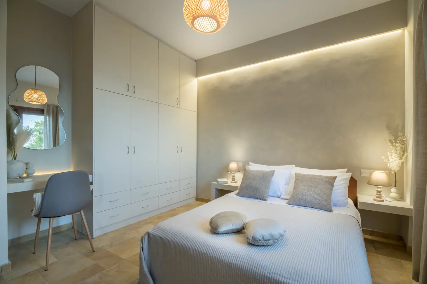 Bright bedroom with natural Cretan light