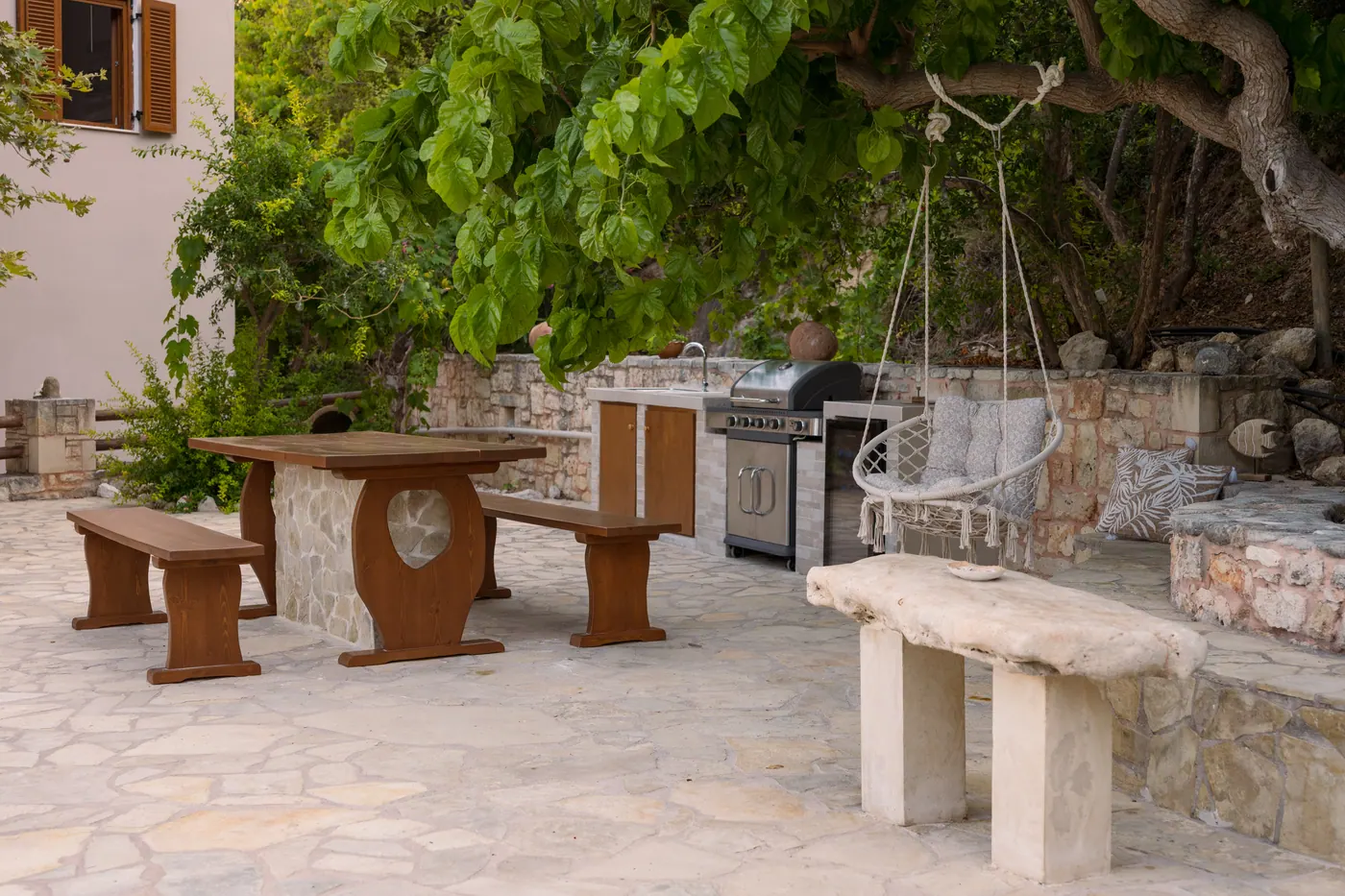 Outdoor living area at Platani Seaside Villa